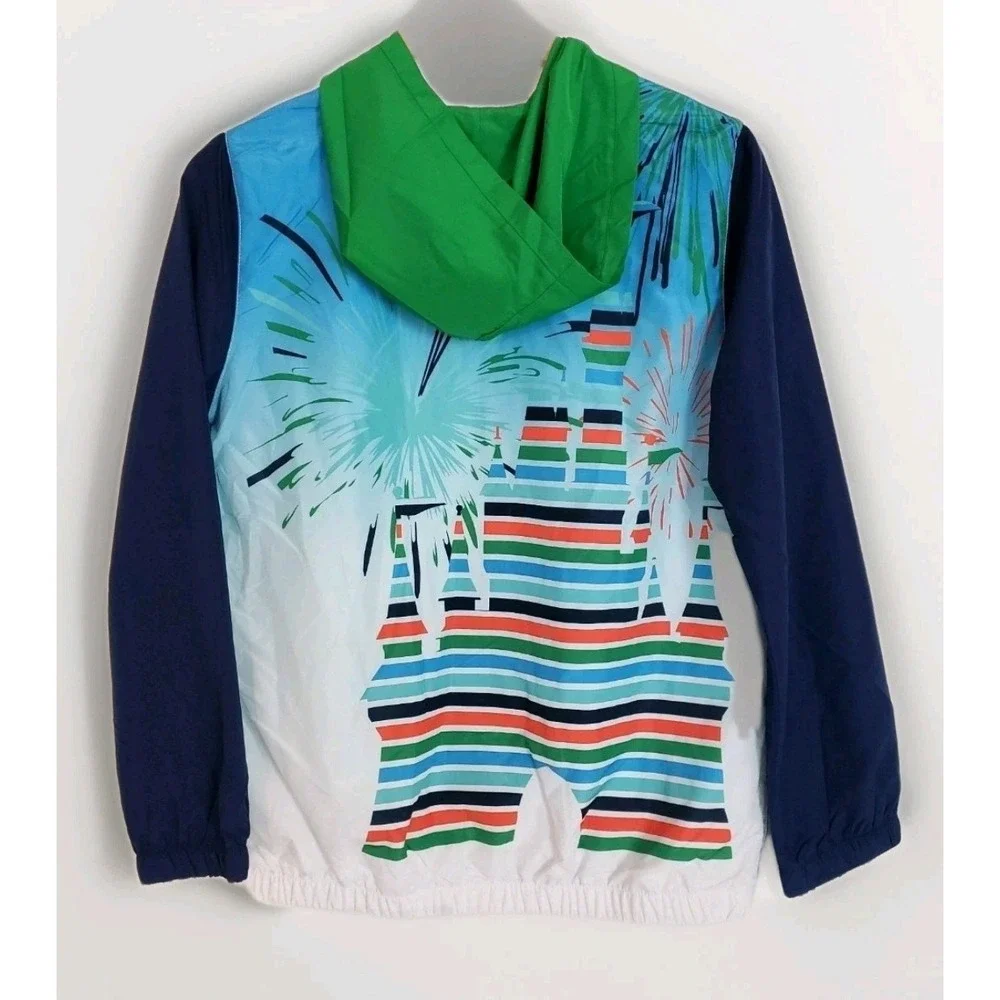 Disney World Jacket Youth Large Multicolor Full Zip Hooded Windbreaker NEW D50
